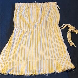 cloth & stone Yellow and White Striped Strapless mini Dress blended rayon/linen